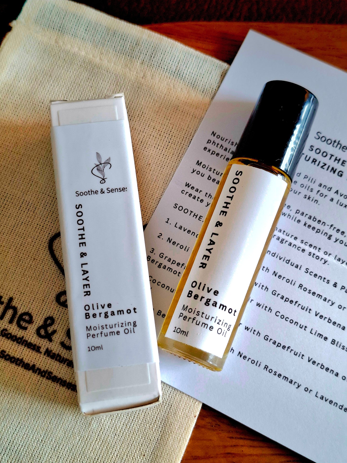 Soothe & Layer Moisturising Perfume Oil Collection - Olive Bergamot 10ml Roll On Glass Bottle