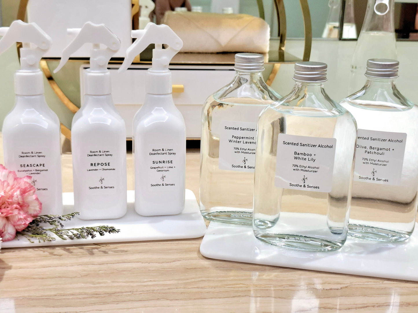 Scented Sanitizer Alcohol 350ml in Repurposed Glass Bottle - Peppermint + Winter Lavender