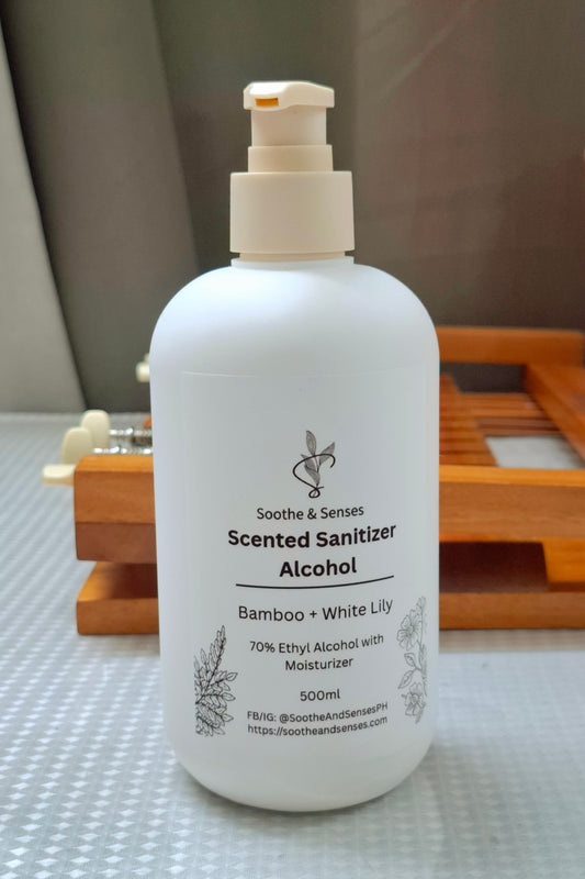 Scented Sanitizer Alcohol 500ml in Pump Bottle - Bamboo + White Lily