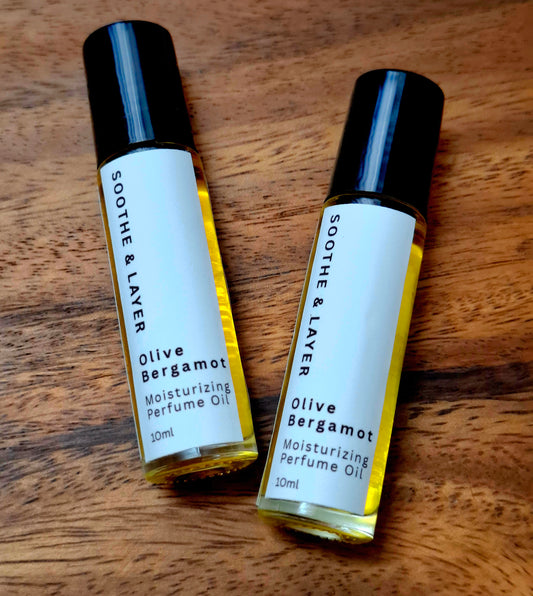 Soothe & Layer Moisturising Perfume Oil Collection - Olive Bergamot 10ml Roll On Glass Bottle