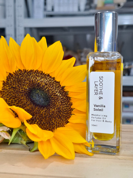 Soothe & Layer Moisturising Perfume Oil Collection - Vanilla Soleil 30ml Spray Glass Bottle
