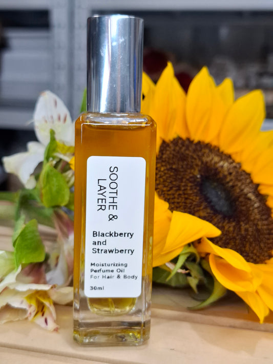 Soothe & Layer Moisturising Perfume Oil Collection - Blackberry & Strawberry 30ml Spray Glass Bottle