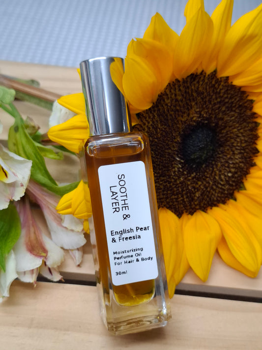 Soothe & Layer Moisturising Perfume Oil Collection - English Pear & Freesia 30ml Spray Glass Bottle