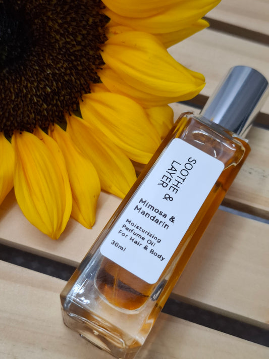 Soothe & Layer Moisturising Perfume Oil Collection - Mimosa & Mandarin 30ml Spray Glass Bottle