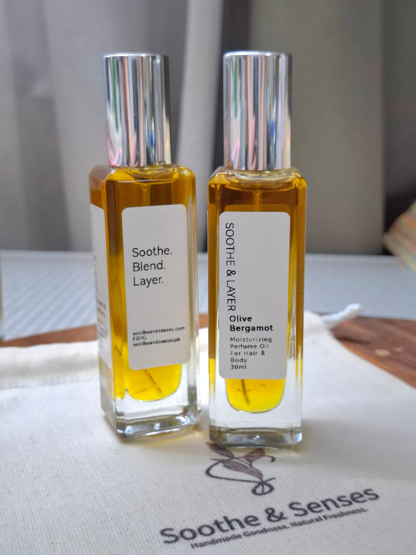 Soothe & Layer Moisturising Perfume Oil Collection - Olive Bergamot 30ml Spray Glass Bottle