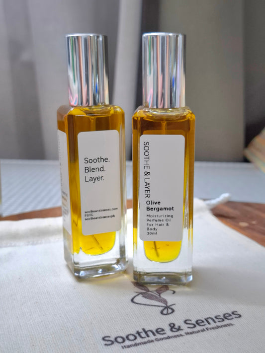 Soothe & Layer Moisturising Perfume Oil Collection - Olive Bergamot 30ml Spray Glass Bottle