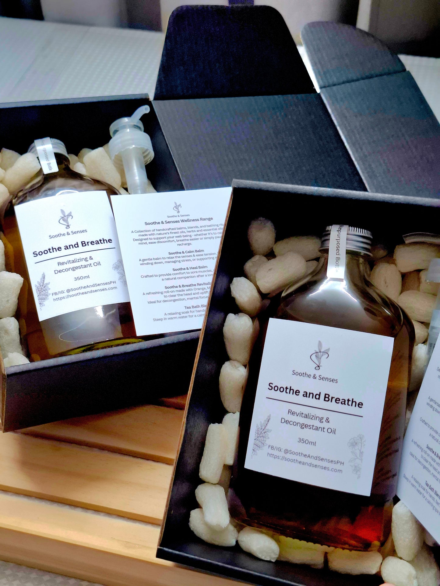 Soothe & Breathe Revitalizing & Decongestant Oil 350ml in Repurposed Glass Bottle