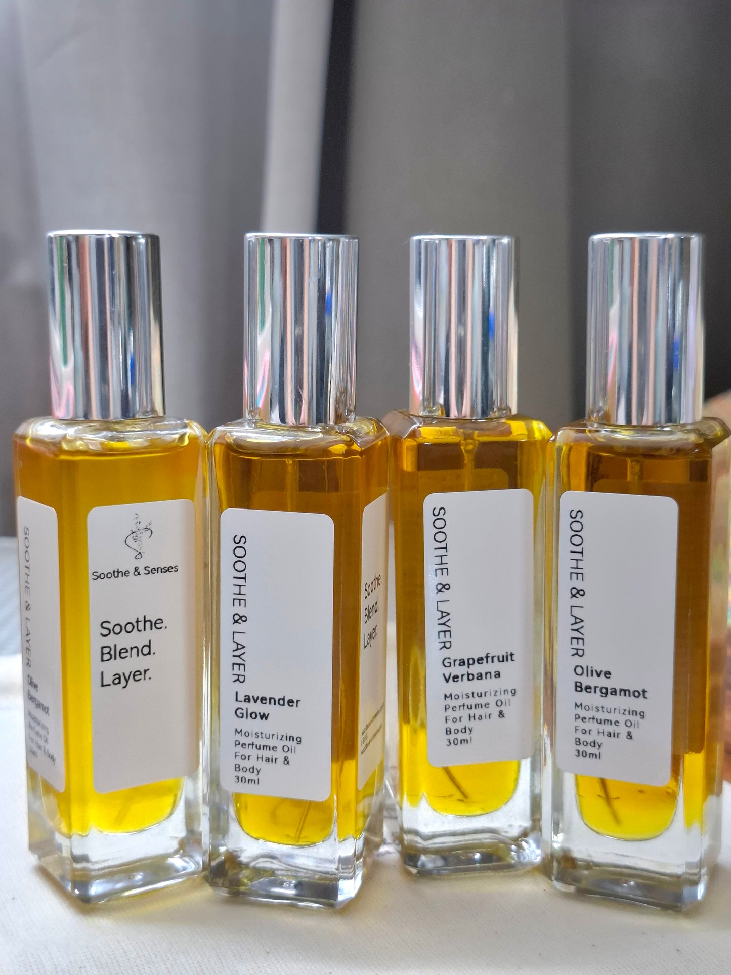 Soothe & Layer Moisturising Perfume Oil Collection - Olive Bergamot 30ml Spray Glass Bottle